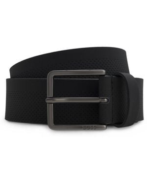 BOSS Italian-Leather Belt With Perforated Pattern - Black