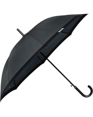 BOSS Dark- Herringbone City Umbrella With Faux-Leather Handle - Black