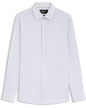 BOSS Slim-Fit Gestreept Overhemd Van Italiaanse Katoen - Wit