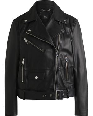 BOSS Leren Jas Met Riem En Asymmetrische Rits - Zwart