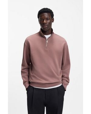 HUGO Relaxed-Fit Cotton Sweatshirt With Zip Neck - Red