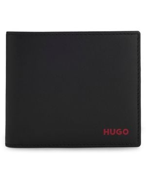HUGO Leather Folding Wallet With Logo - Black