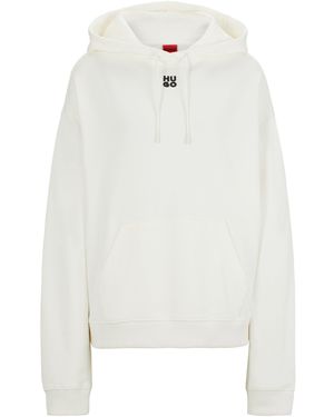 HUGO Sweat à capuche en molleton de coton avec logo revisité et poche kangourou - Blanc