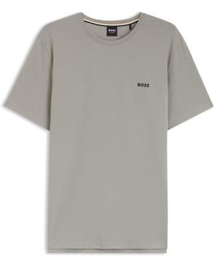 BOSS T-Shirt Aus Stretch-Baumwolle Mit Logo-Stickerei - Grau