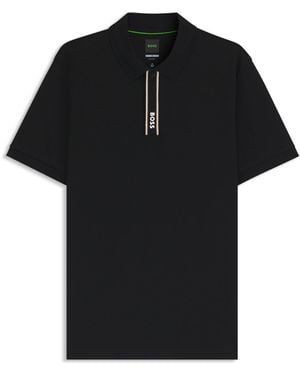 BOSS Paddy-Polo Met Gestreepte Sluiting En Logo - Zwart