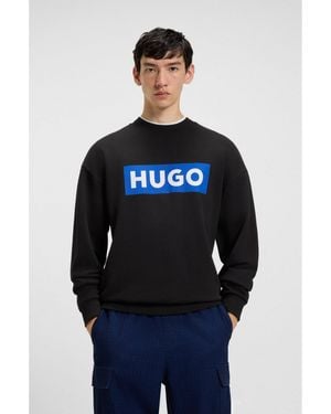 HUGO Cotton-Terry Sweatshirt With Logo Print - Blue