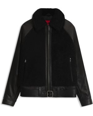 HUGO Lederjacke Mit Gürtel Und Shearling-Einsätzen - Schwarz