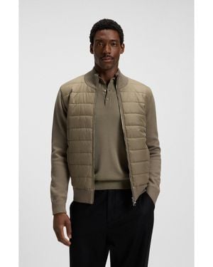 BOSS Mixed-Material Jacket With Padded Front - Brown