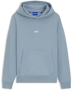 HUGO Loose-Fit Hoodie Van Katoen Sweatstof Met Logodetails - Blauw