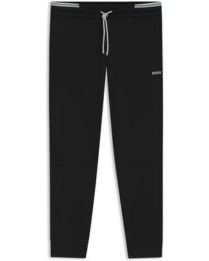 BOSS Cotton-Blend Tracksuit Bottoms With Striped Trims - Black