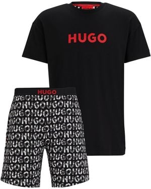 HUGO Pyjama En Coton Stretch Avec Logos - Noir