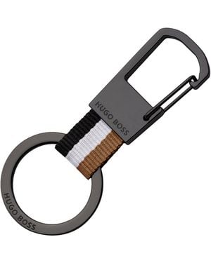 BOSS Signature-Stripe Key Ring With Dark-Chrome Accents - Black