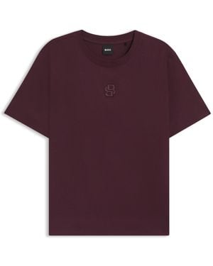 BOSS Mercerised-Cotton T-Shirt With Double B Monogram - Purple