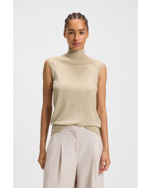 BOSS Sleeveless Mock-Neck Jumper - Natural