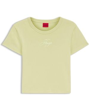 HUGO T-Shirt Van Een Katoenmix Met Logostiksel - Geel