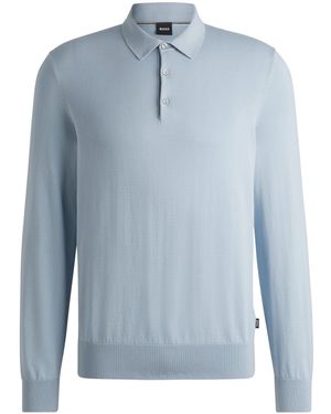 BOSS Regular-Fit Gebreide Polo Van Katoenen Jersey - Blauw