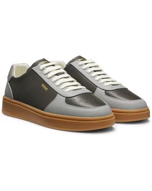 HUGO Leather Trainers With-Tone Logo - Grey