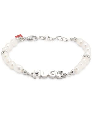 HUGO Perlen-Armband Mit Metallener Logo-Applikation - Weiß