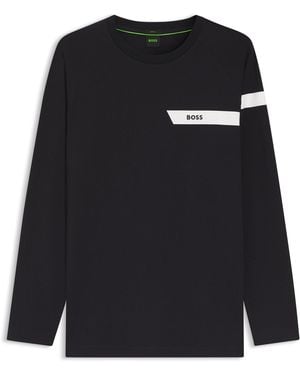 BOSS T-Shirt Van Stretchkatoen Met Logoprint - Zwart