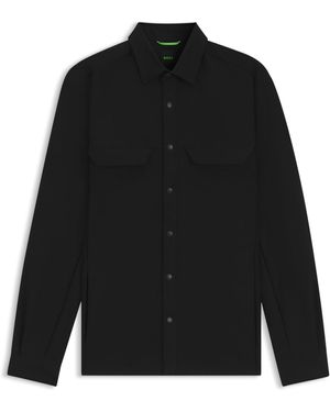 BOSS Relaxed-Fit Overshirt Aus Stretch-Gabardine - Schwarz