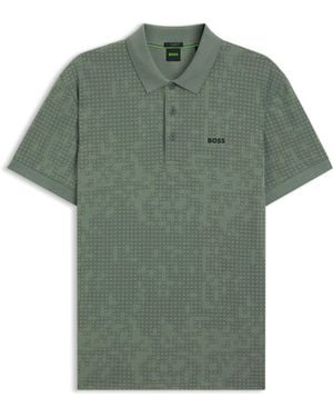 BOSS Poloshirt Van Stretchkatoen Met All-Over Print - Groen