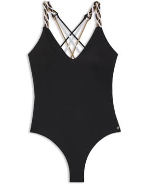 BOSS Swimsuit With Signature-Stripe Braided Straps - Black