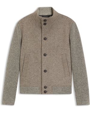 BOSS Manteau À Motif En Jersey Italien De Laine Vierge Mélangée - Marron