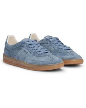 BOSS Suède Veterschoenen Met Logodetail - Blauw