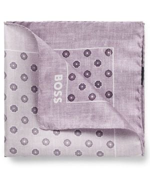 BOSS One Silk Pocket Square With Digital Print And Logo - Purple