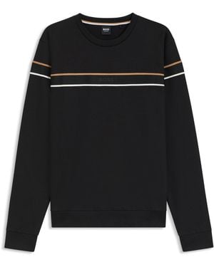 BOSS Sweatshirt Van Katoenen Badstof Met Kenmerkende Streep - Zwart