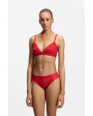HUGO Lace Triangle Bra With Logo Waistband - Red