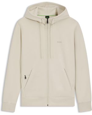 BOSS Kapuzenjacke Mit Reißverschluss Aus Stretch-Baumwolle Mit Logo-Print - Natur