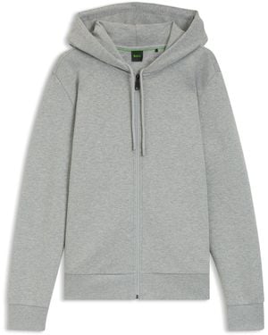 BOSS Hoodie Van Stretchkatoen Met Rits En Logodetail - Grijs
