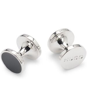 HUGO Round Cufflinks With Enamel Core And Logo - Black