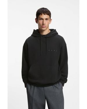 HUGO Cotton Hoodie With Spaced-Out Logo And Back Graphic - Black