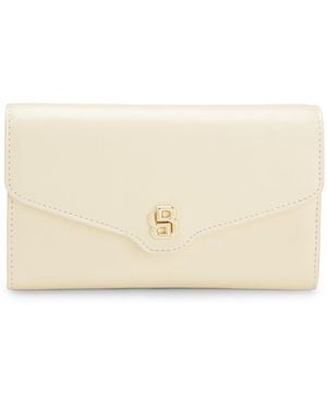 BOSS Leather Clutch Bag With Double B Monogram Hardware - Natural