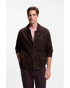 BOSS Suede Jacket With Press-Stud Closure - Black