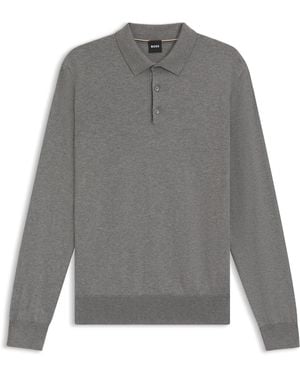 BOSS Pull En Coton À Col Polo - Gris