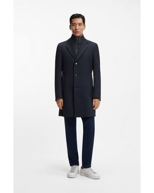 BOSS Slim-Fit Cotton-Blend Coat With Detachable Padded Inner - Blue