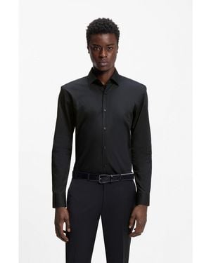 HUGO Plain Slim-fit Cotton Shirt: 'c-jenno' - Black