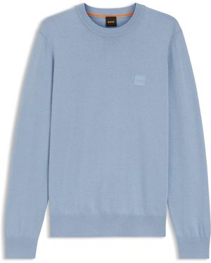BOSS Regular-Fit Pullover Aus Baumwolle Mit Kaschmir Und Logo-Aufnäher - Blau