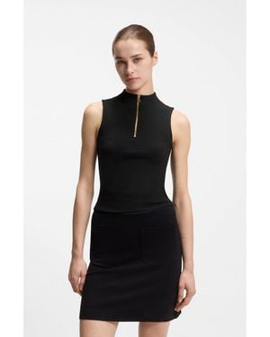 HUGO Sleeveless Zip-Neck Top - Black