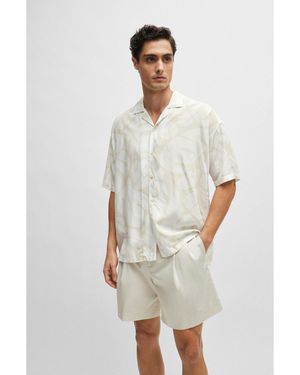 BOSS Relaxed-fit Shirt In Seasonal Print With Camp Collar - White