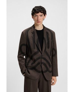 HUGO X Rb By Slawn Printed Wool-Blend Herringbone Suit Jacket - Black