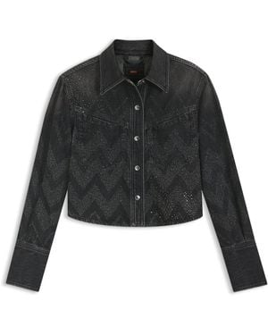 BOSS Regular-Fit Bluse Aus Kristallbesetztem Denim - Schwarz