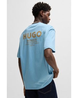 HUGO Cotton-Jersey T-Shirt With New-Season Logo Story - Blue