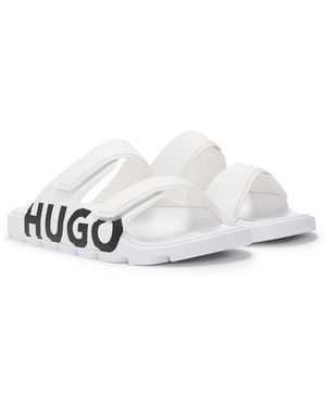 HUGO Logo Sandals With Double Touch-Closure Straps - White