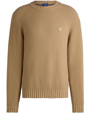 HUGO Trui Van Geribbelde Katoen Met Logopatch - Bruin