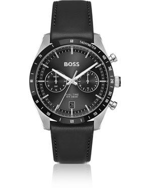 BOSS Dial Watch With Leather Strap - Black