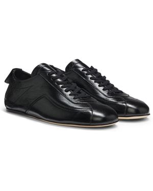 BOSS Sneakers Van Nappaleer Met Reliëflogo - Zwart